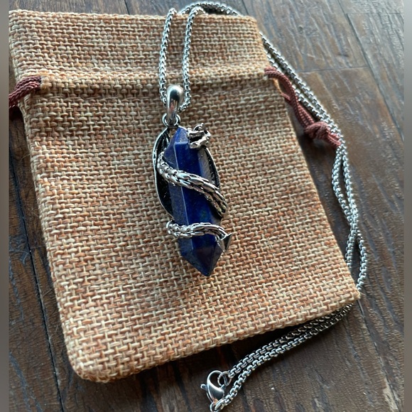 Lapis Lazuli Dragon Necklace Mens Crystal Necklace Lapis Unisex Necklace - Picture 3 of 4
